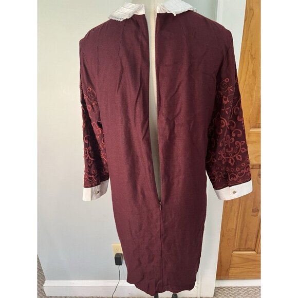 Top Shop Dress Embroidered SZ 12 Peter Pan Collar Twee Academia Wednesday Adams - Picture 3 of 14